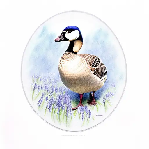 goose with bluebells 1960-2023 tattoo design idea