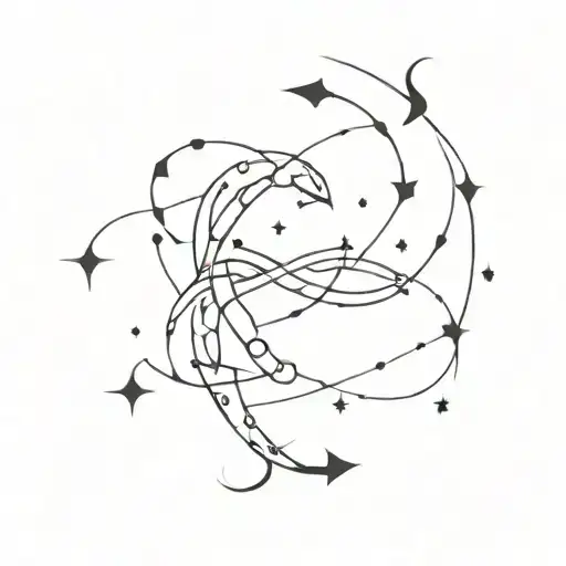 Galaxy filled with constellations of Scorpio and Pisces intertwined tattoo design idea