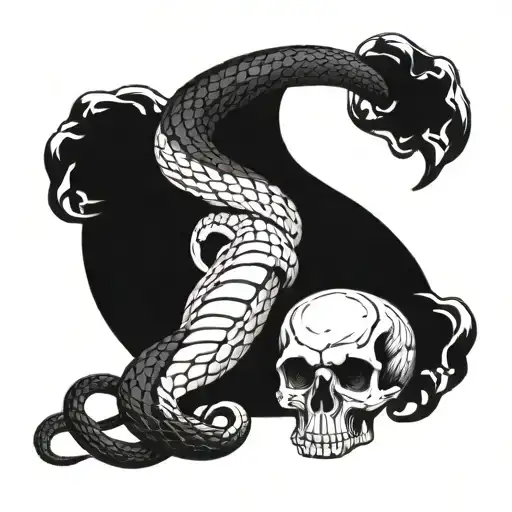 A snake intertwining with a skull in a gym setting tattoo design idea
