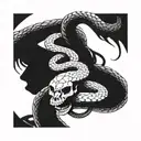 A snake intertwining with a skull in a gym setting tattoo design idea