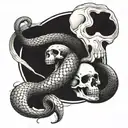 A snake intertwining with a skull in a gym setting tattoo design idea