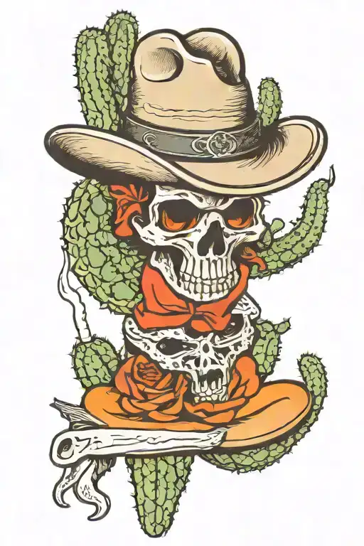 Snake Bull Cacti Skulls with cowboy hats and cigarettes  tattoo design idea