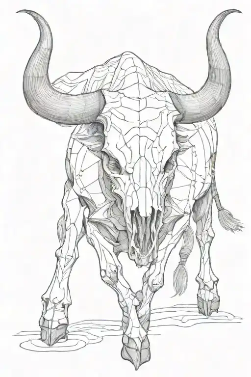 Charging bull skull full body tattoo design idea