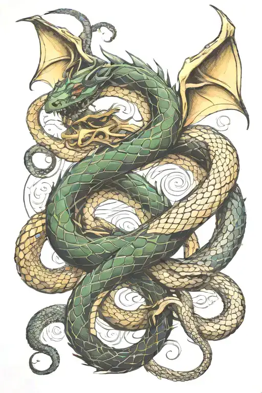 dragon and snake intertwined  tattoo design idea