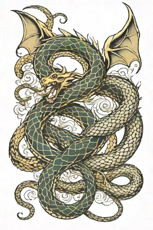 dragon and snake intertwined  tattoo design idea