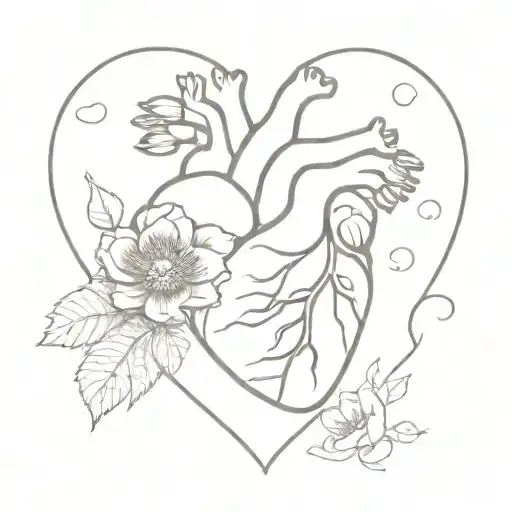 Human heart minimalist with flowers blooming out tattoo design idea