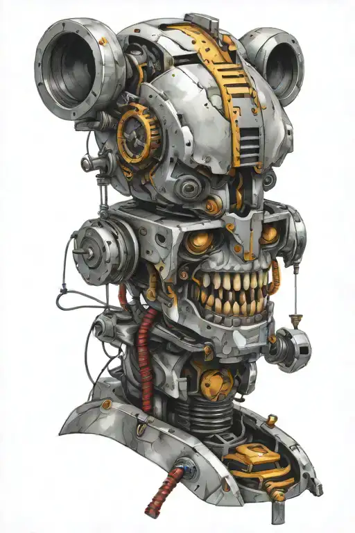 Robot stitching up scar incorporated tattoo design idea