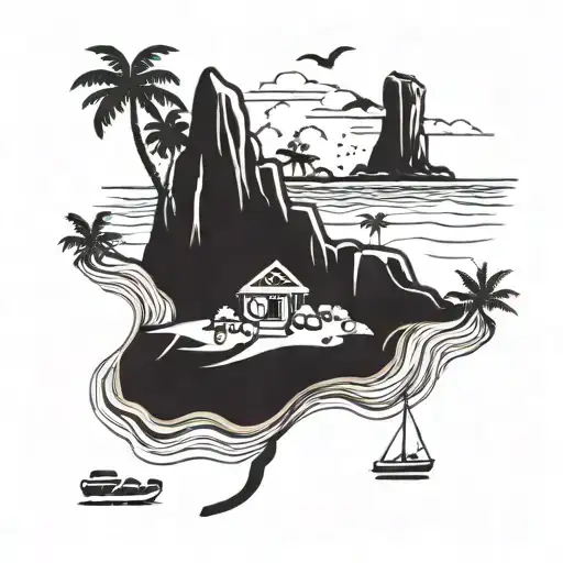 A tattoo design combining elements of pebble beach and Tulum to represent your favorite places tattoo design idea