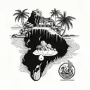 A tattoo design combining elements of pebble beach and Tulum to represent your favorite places tattoo design idea