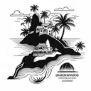 A tattoo design combining elements of pebble beach and Tulum to represent your favorite places tattoo design idea