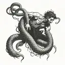 dantes inferno style, person being wrapped on a snake tattoo design idea