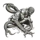 dantes inferno style, person being wrapped on a snake tattoo design idea