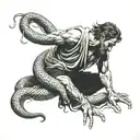 dantes inferno style, person being wrapped on a snake tattoo design idea