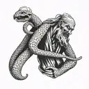 dantes inferno style, person being wrapped on a snake tattoo design idea