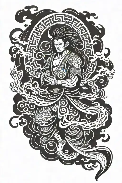 infinite tsukuyomi madara standing under looking above at it tattoo design idea