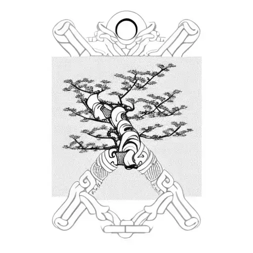 Japanese samurai cherry blossoms torii gate tattoo design idea