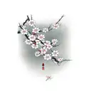 Japanese samurai cherry blossoms torii gate tattoo design idea
