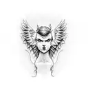 half angel and half devil statue tattoo design idea