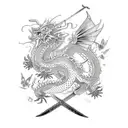 sword with butterflies and chinese dragon tattoo design idea