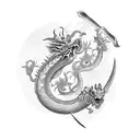 sword with butterflies and chinese dragon tattoo design idea