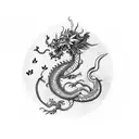 sword with butterflies and chinese dragon tattoo design idea