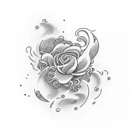A minimalist tattoo of a surfboard covered in vibrant flowers, with a wave curling around it tattoo design idea