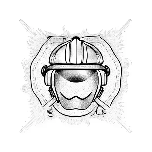Firefighter helmet engulfed in flames tattoo design idea
