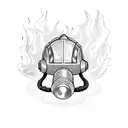 Firefighter helmet engulfed in flames tattoo design idea