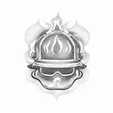 Firefighter helmet engulfed in flames tattoo design idea