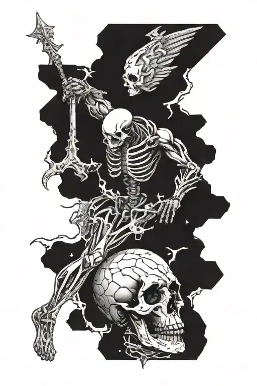 a Prometheus god split down the middle exsposing it's Skelton floating in space tattoo design idea