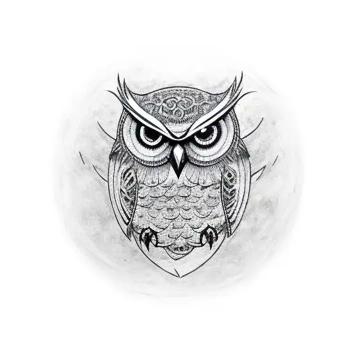 evil owl with skulls tattoo design idea