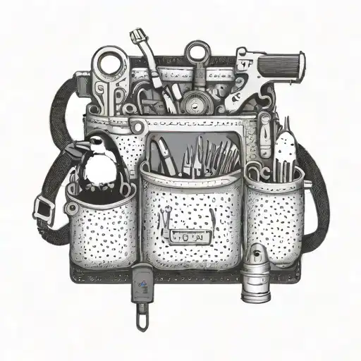 An electrician's tool belt with tiny penguin tools and gadgets tattoo design idea