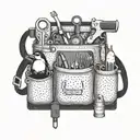 An electrician's tool belt with tiny penguin tools and gadgets tattoo design idea