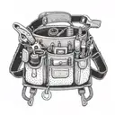 An electrician's tool belt with tiny penguin tools and gadgets tattoo design idea