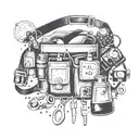 An electrician's tool belt with tiny penguin tools and gadgets tattoo design idea