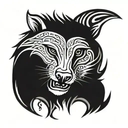 a honey badger face with sharp teeth in flames and flowers tattoo design idea