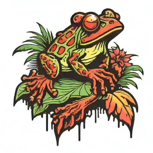 dead frog, bloody palm trees, red sun   tattoo design idea