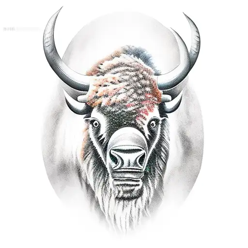 highly detailed bisonhead from front with insane realistic eyes tattoo design idea