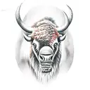 highly detailed bisonhead from front with insane realistic eyes tattoo design idea