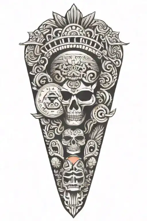 Mexican flag waving with Aztec symbols tattoo design idea