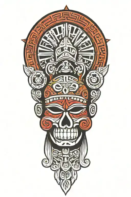 mexico flag with Aztec warrior meditating tattoo design idea