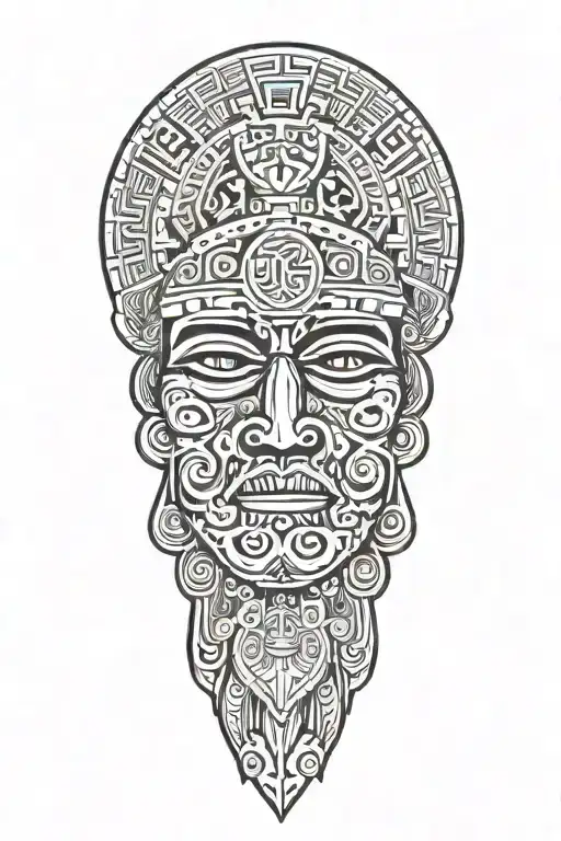 mexico flag with Aztec warrior meditating tattoo design idea