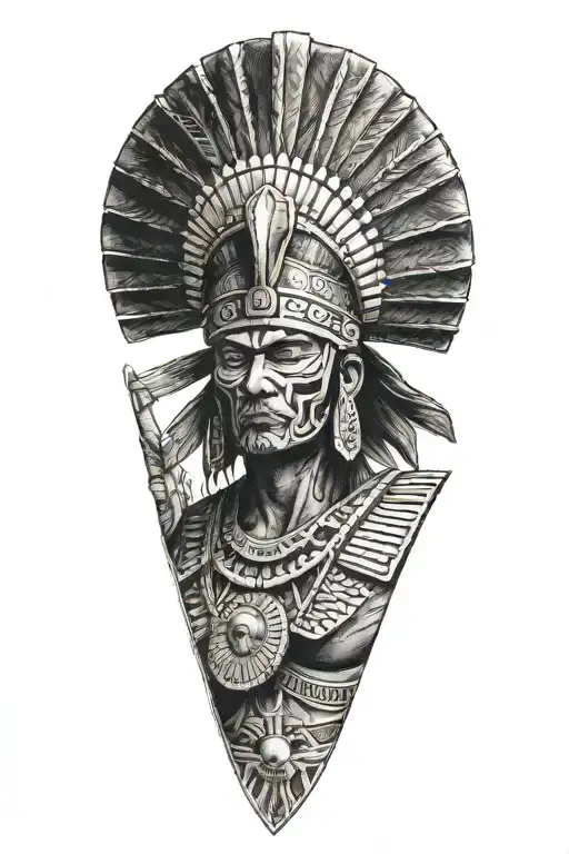 Aztec warrior with Mexican flag waving tattoo design idea