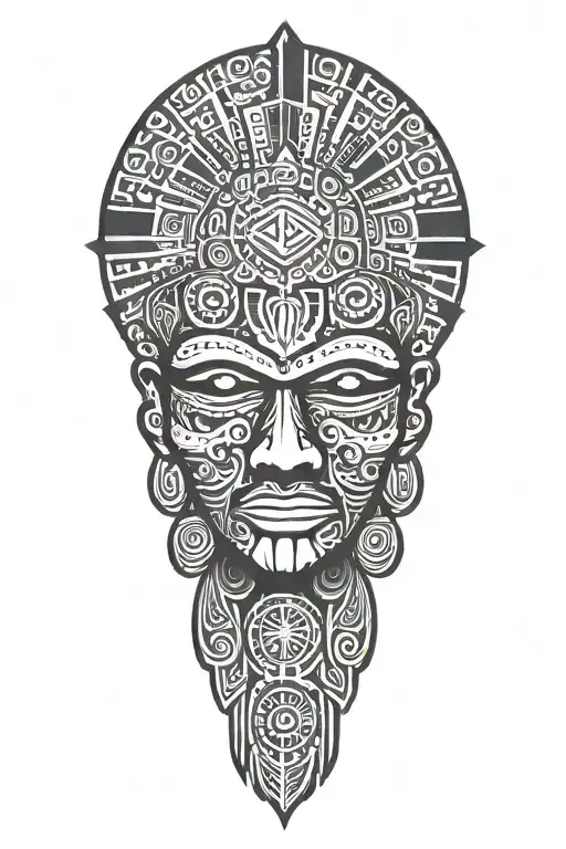 mexico flag with Aztec warrior meditating tattoo design idea