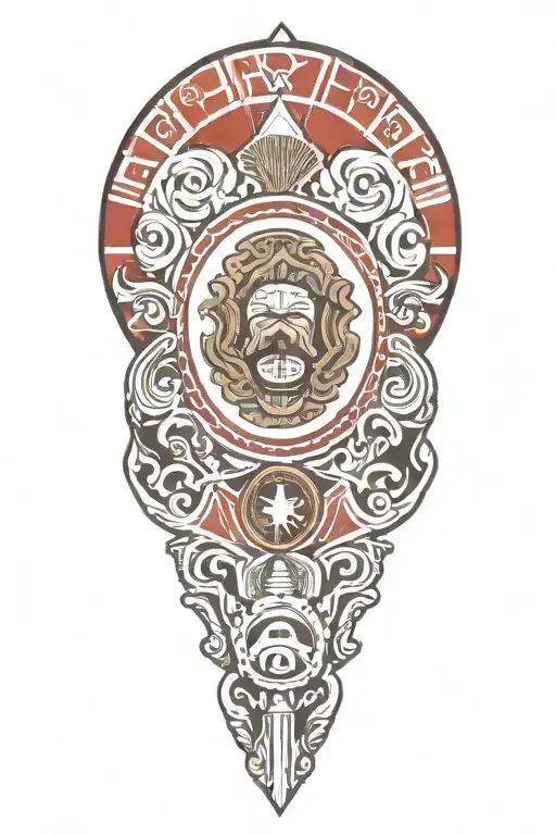 Mexican flag waving with Aztec symbols tattoo design idea