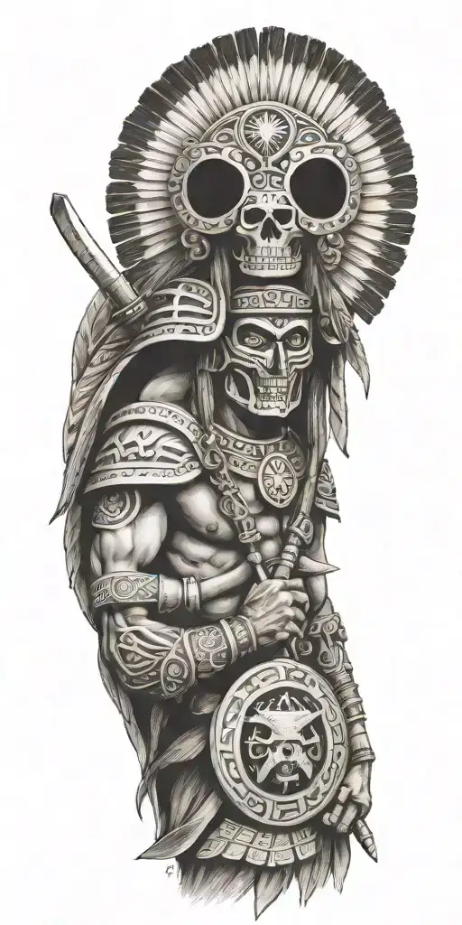 Aztecs warrior with Mexican flag intertwined tattoo design idea