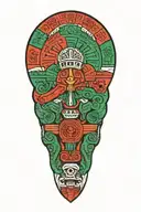mexico flag with Aztec warrior meditating tattoo design idea