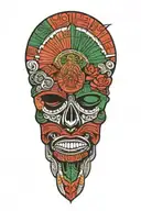 mexico flag with Aztec warrior meditating tattoo design idea