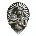 Aztec warrior with Mexican flag waving tattoo design idea