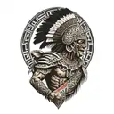 Aztec warrior with Mexican flag waving tattoo design idea